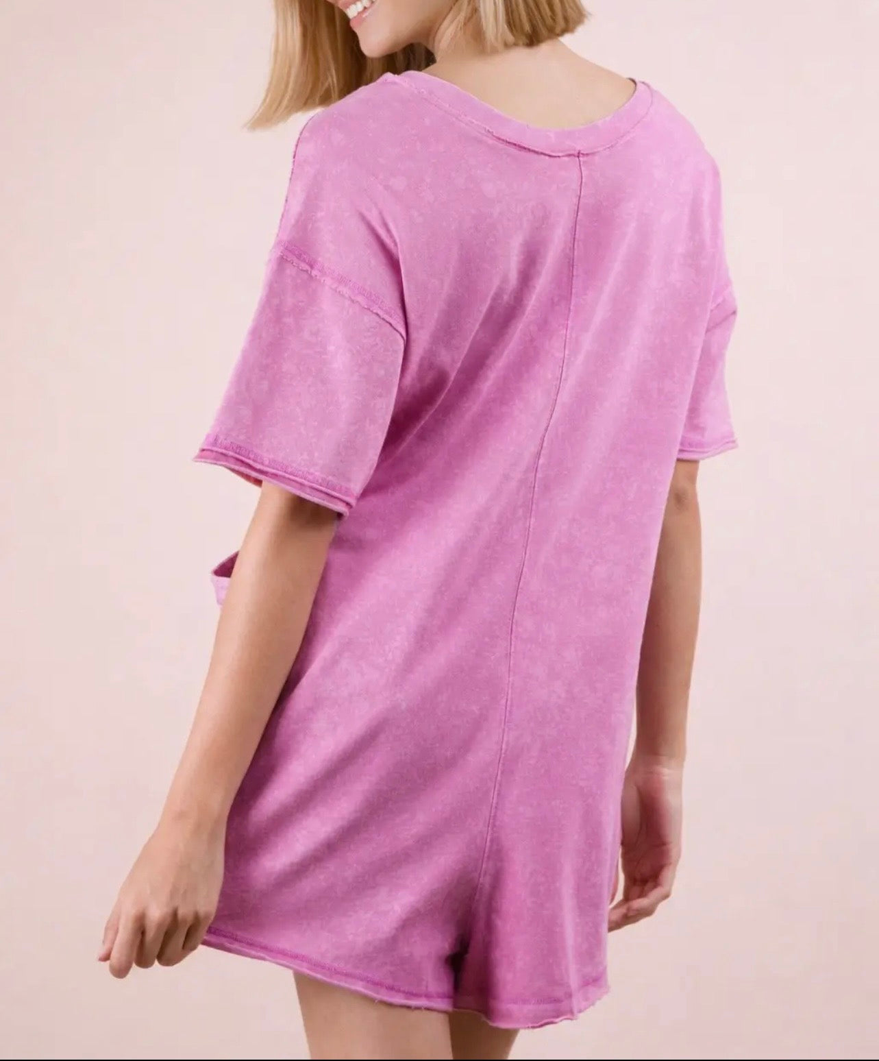 Mineral Washed Oversized Casual Knit Romper