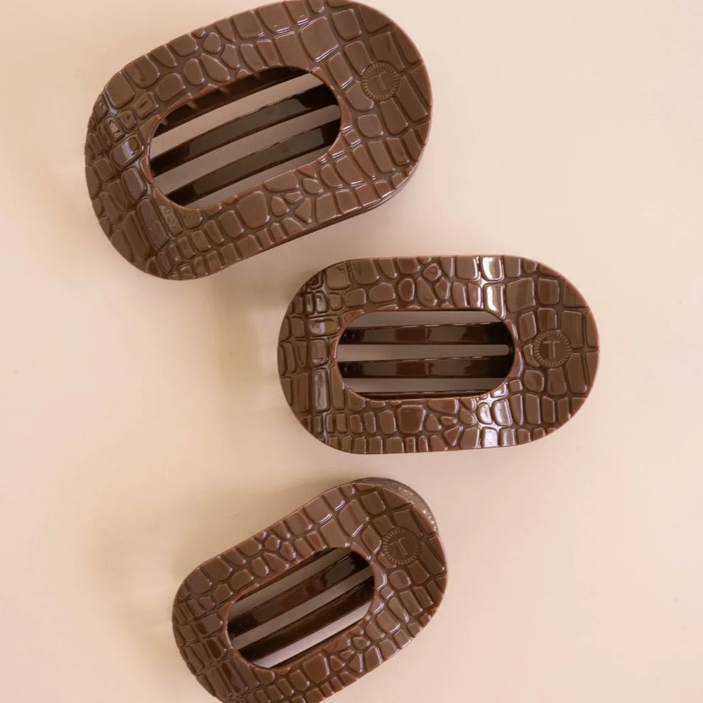Brown Crocodile Flat Round Hair Clip