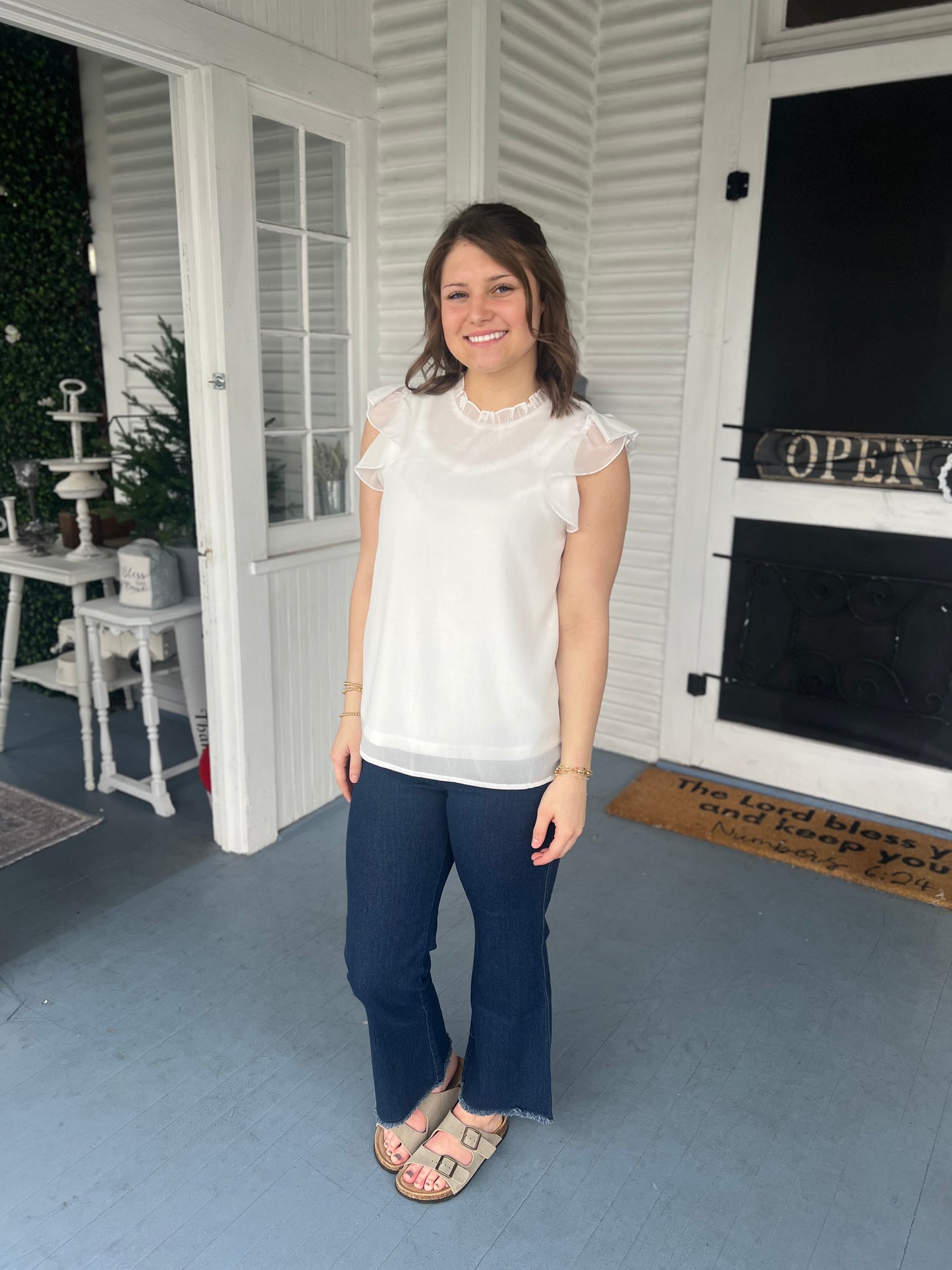 Shimmer Flutter Sleeve Blouse