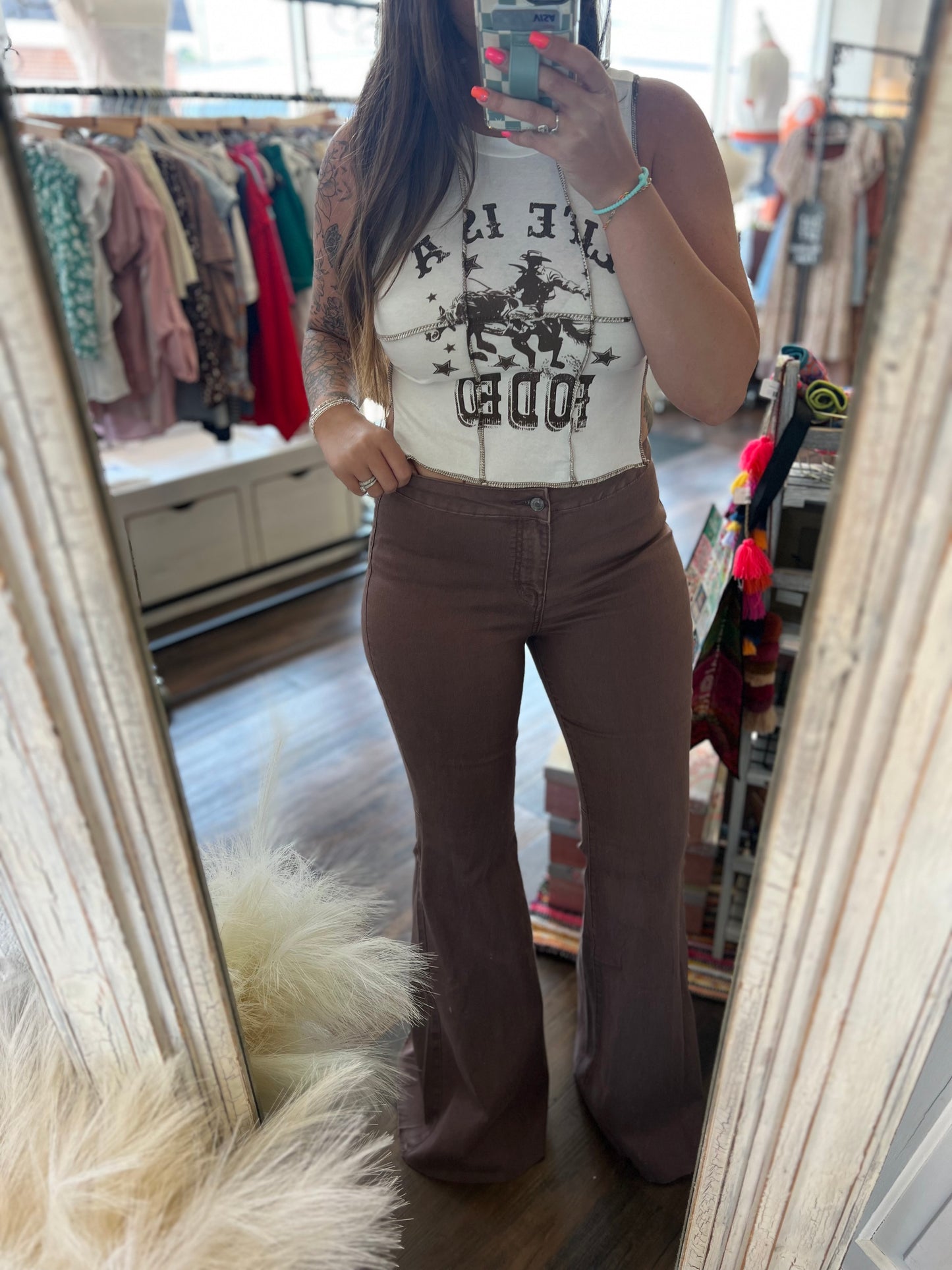 Brown Bell Bottom Jeans