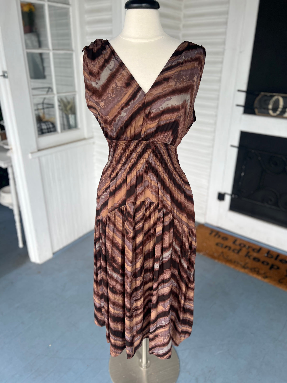 Brown SL Watercolor Midi Dress