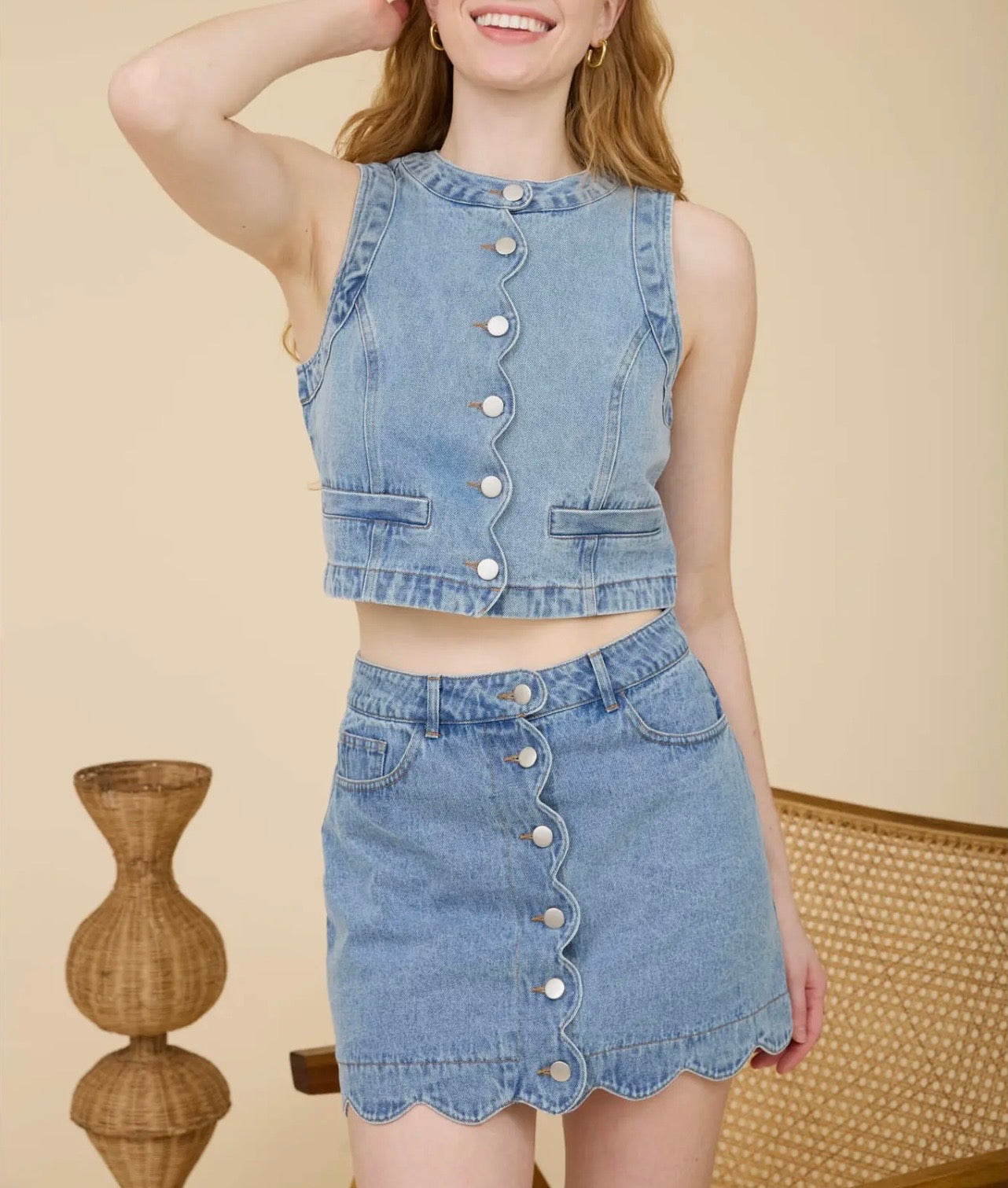 Scalloped Denim Mini Skirt