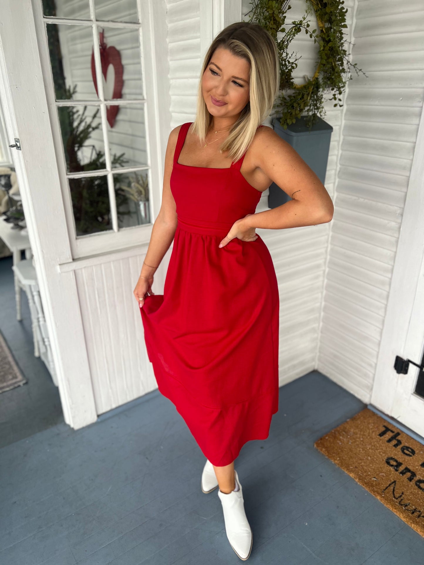 Sleeveless Lace Trim Midi Dress