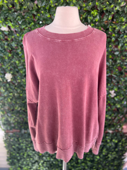 Burgundy Mineral Wash LS Top