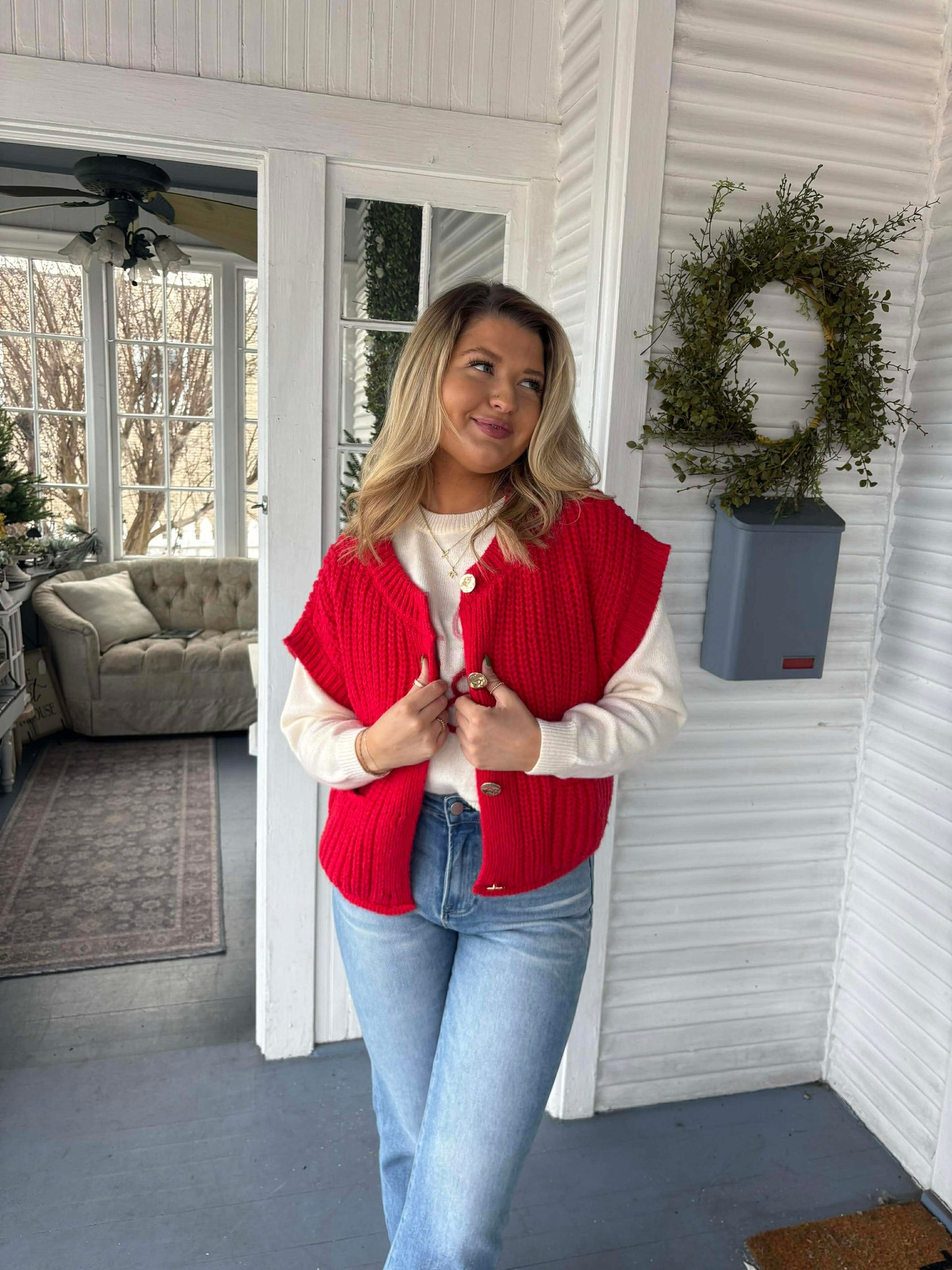Red SS Knit Cardigan