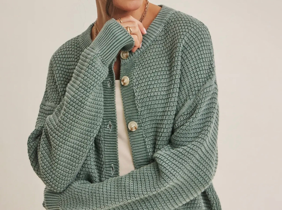 Mineral Washed Cotton Waffle Cardigan