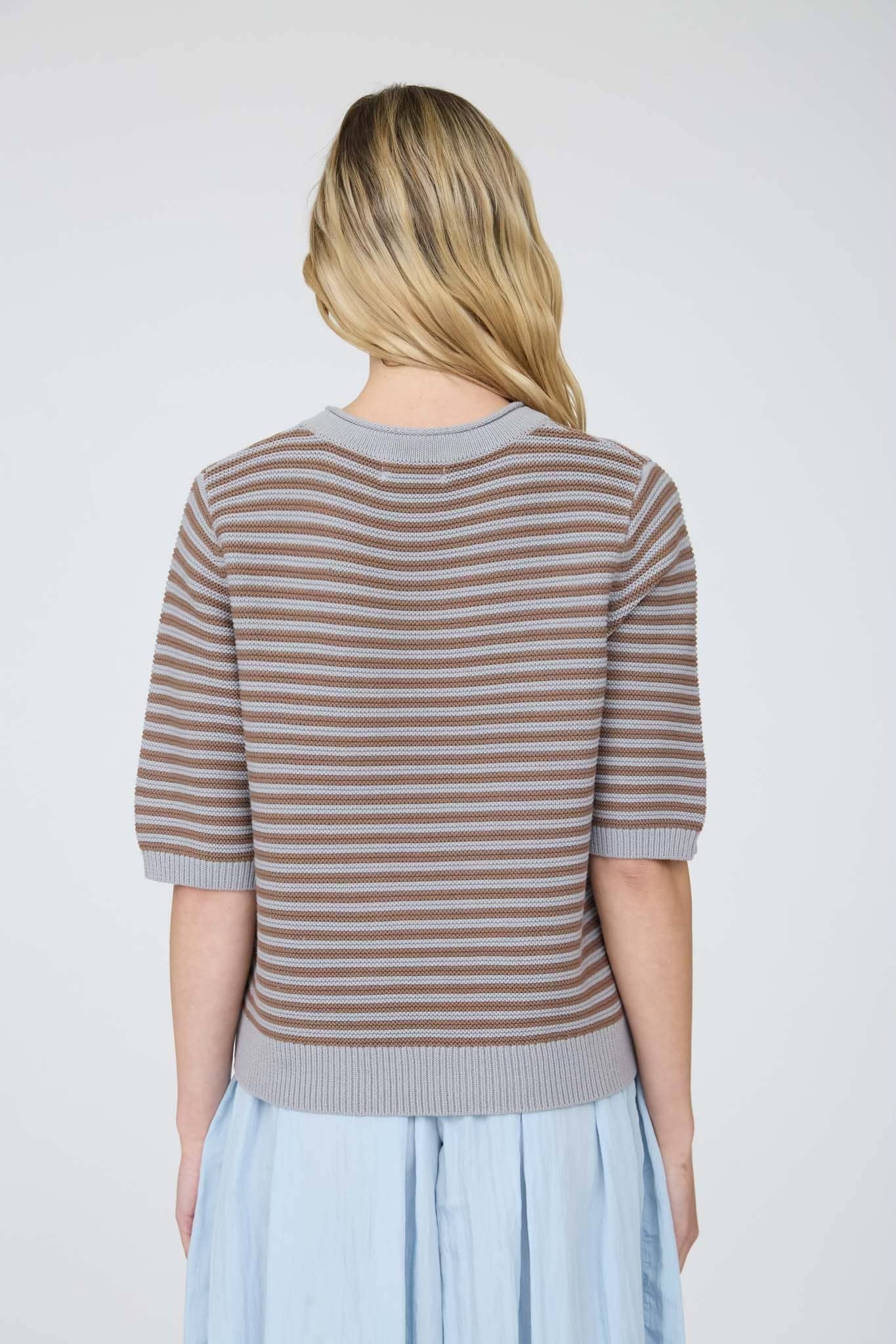 Textured Stripe Crewneck Half Sleeve Sweater