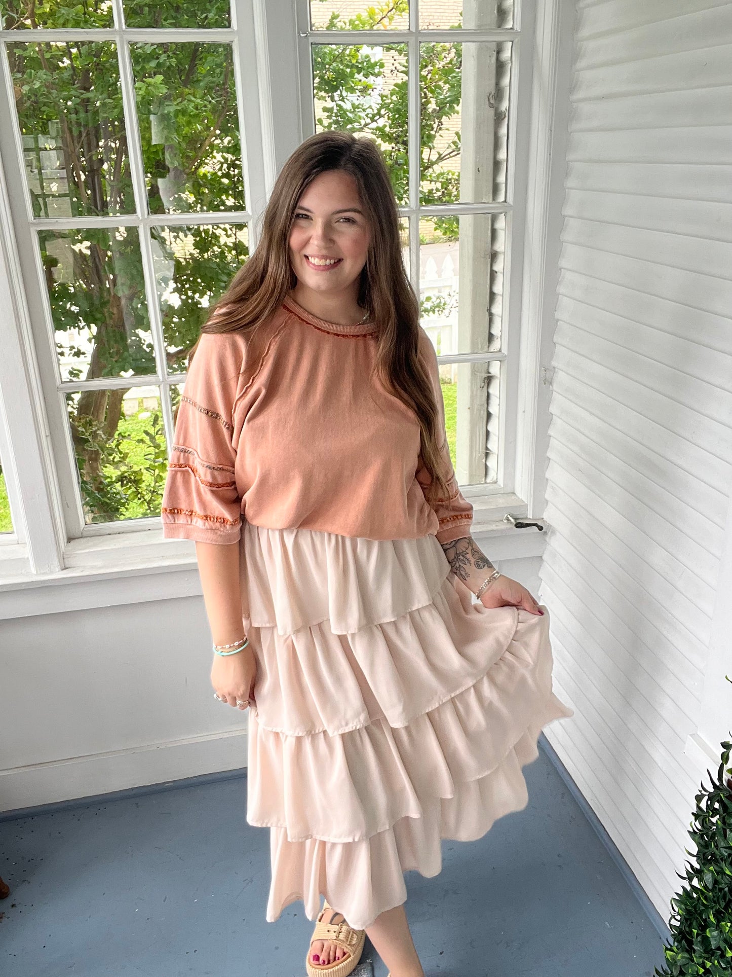 Tiered Ruffle Midi Skirt