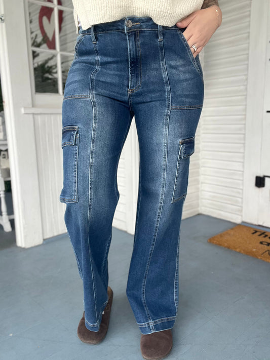 High Rise Wide Leg Cargo Jeans