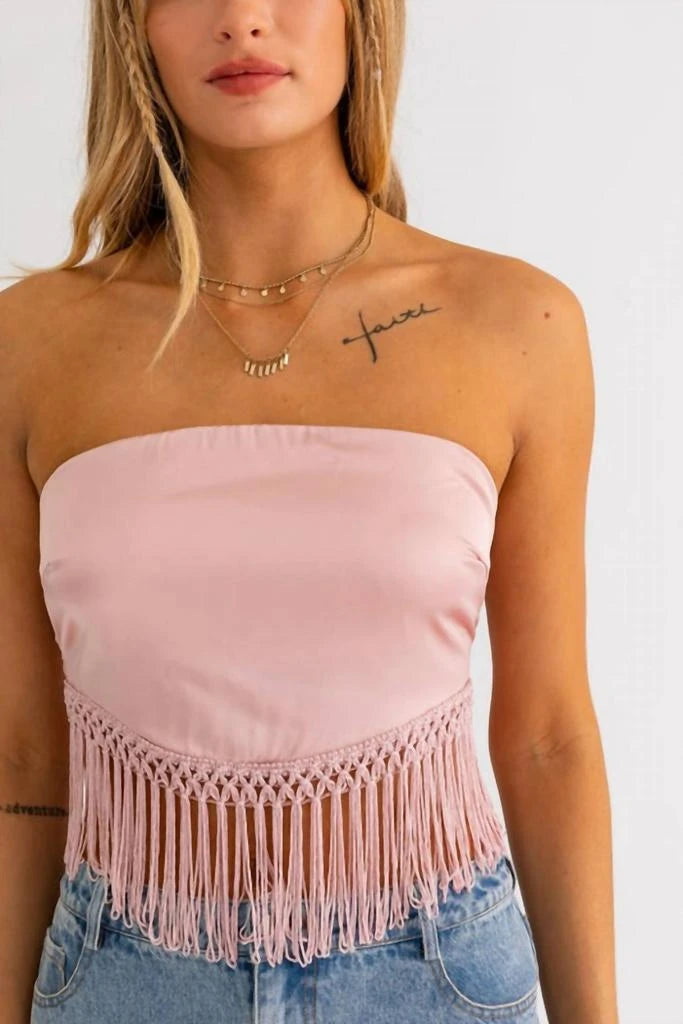 Fringe Tie Back Tube Top