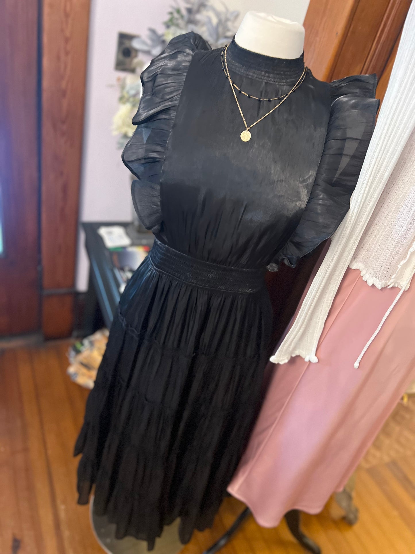 Ruffle Sleeve Mock Neck Dress