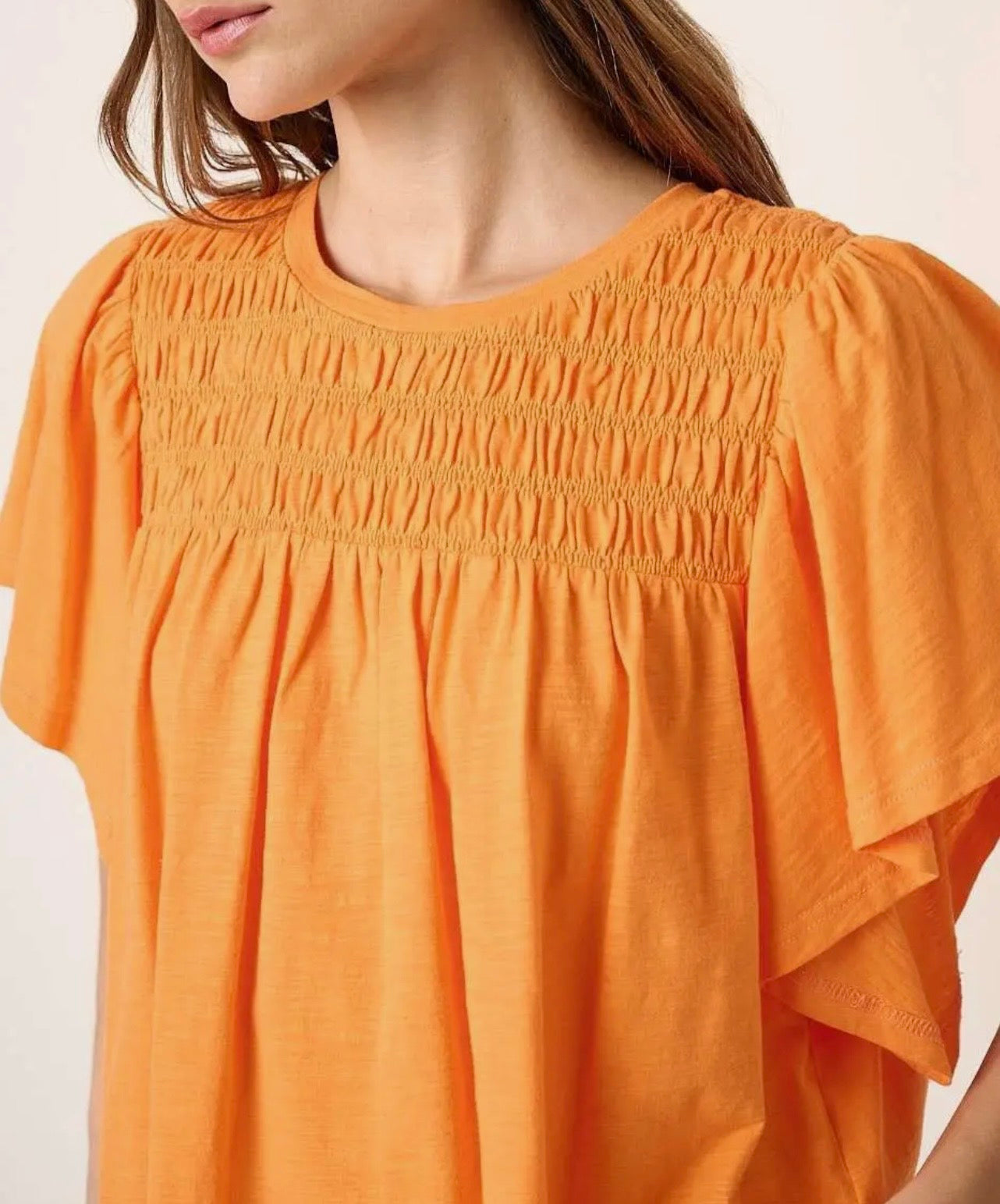 Orange Smocked Yoke Top