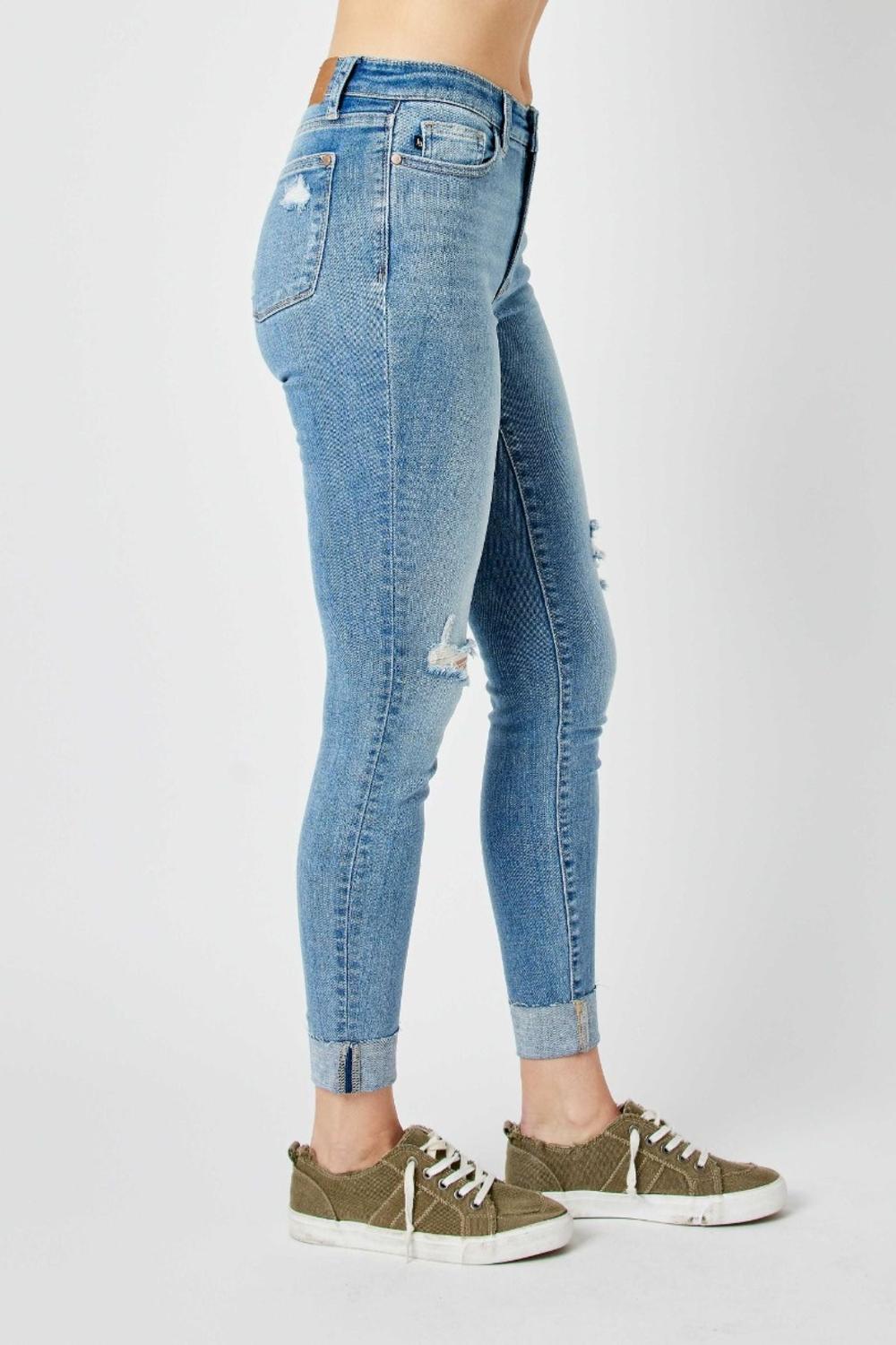 Mid Rise Raw Cuff Skinny Fit Jeans