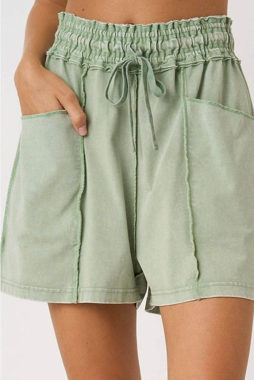 Mineral Washed Seam Detail Pull On Shorts