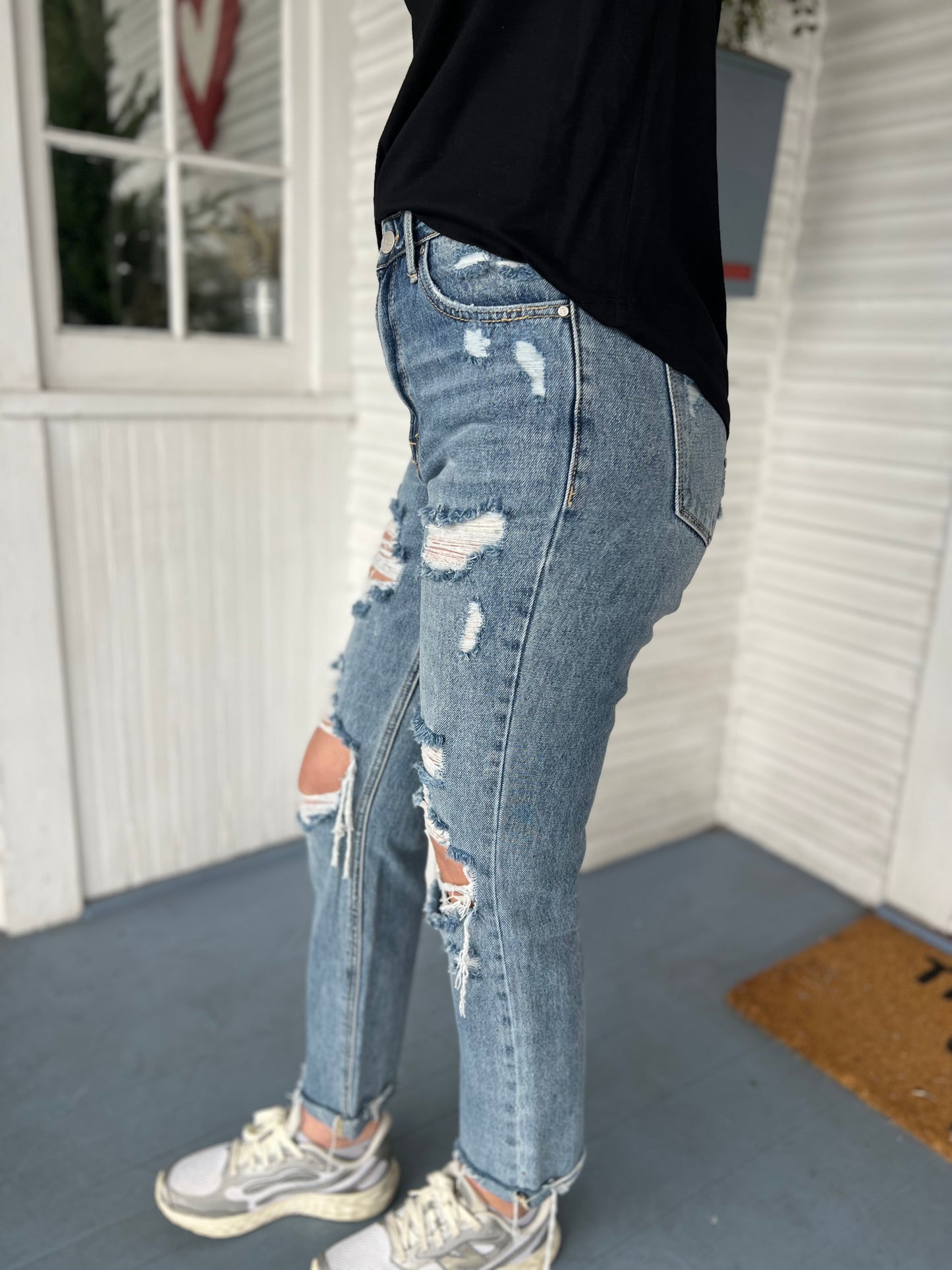 High Rise Crop Destroyed Jeans