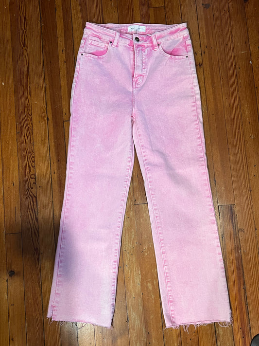 High Rise Raw Hem Slit Straight Jeans