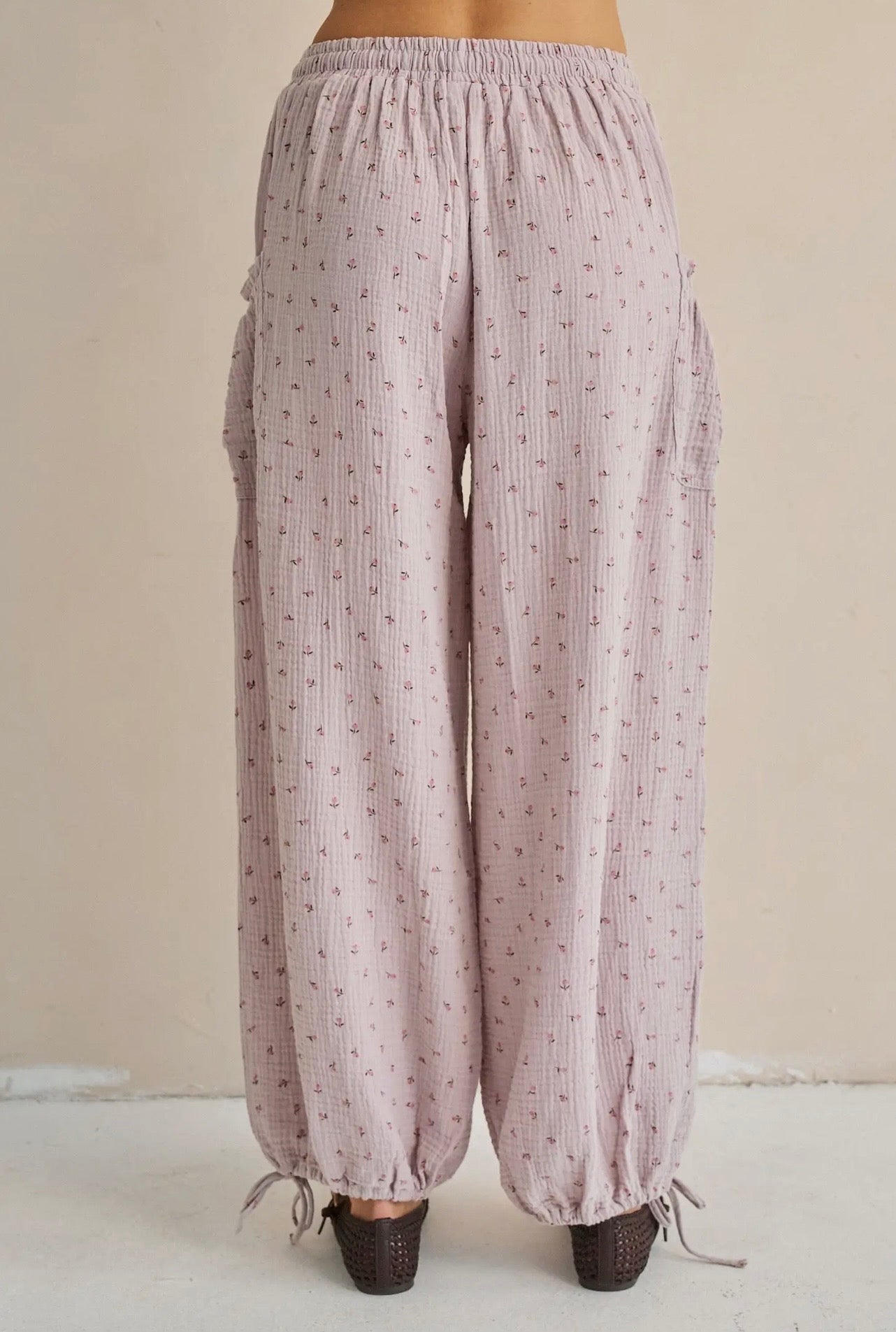Floral Gauze Drawstring Pants