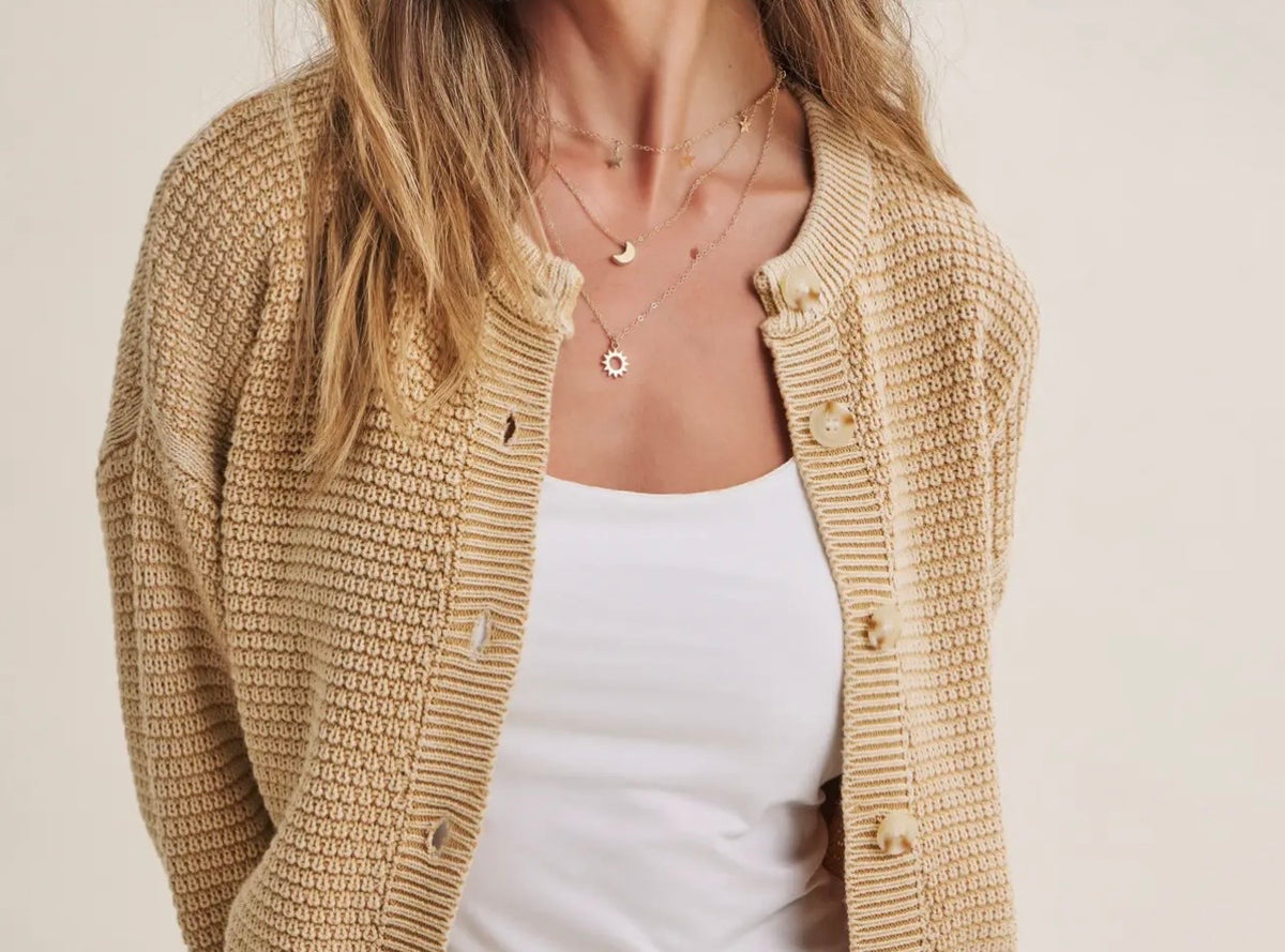 Mineral Washed Cotton Waffle Cardigan