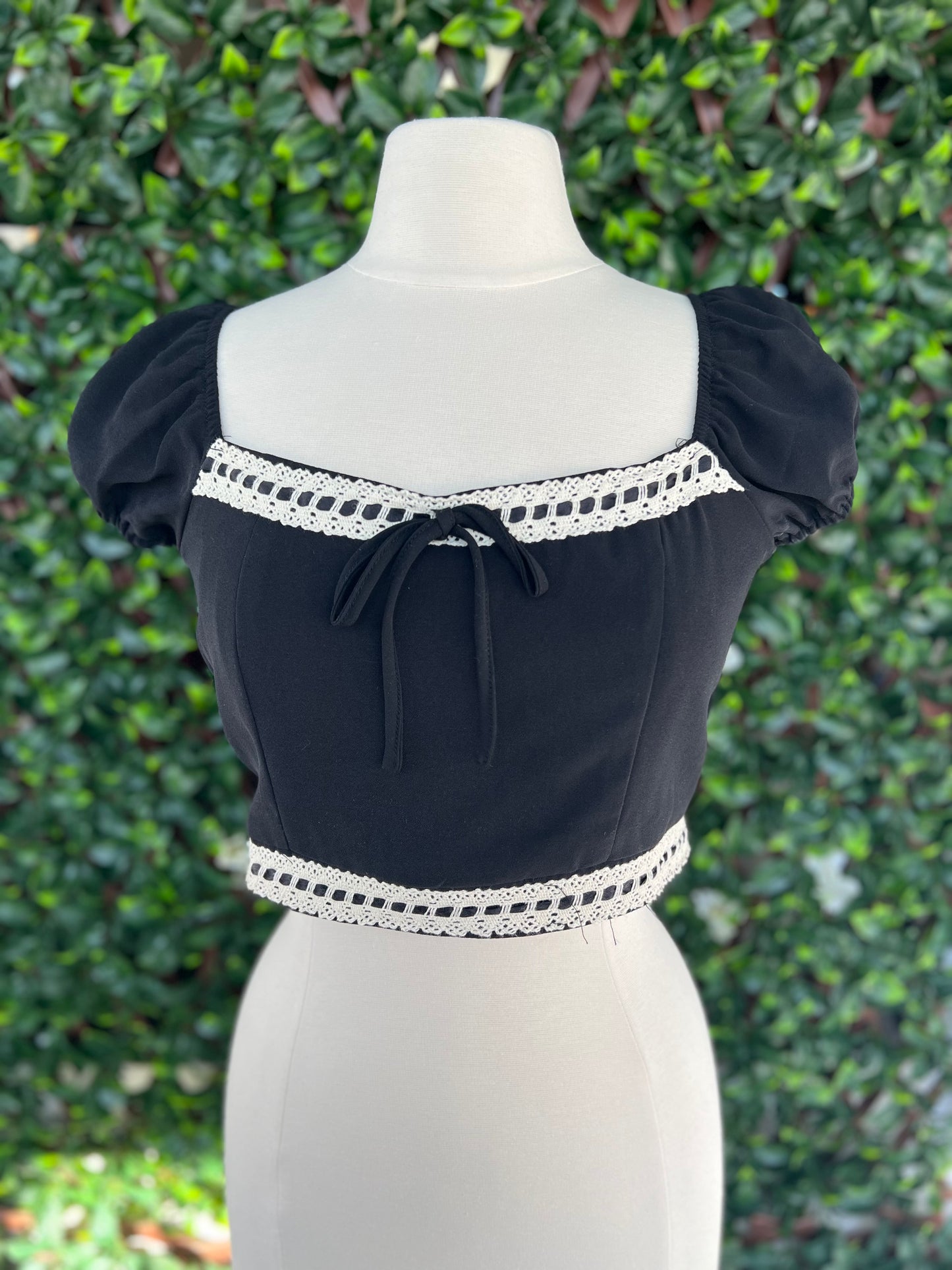 Black Crochet Detail Crop Top