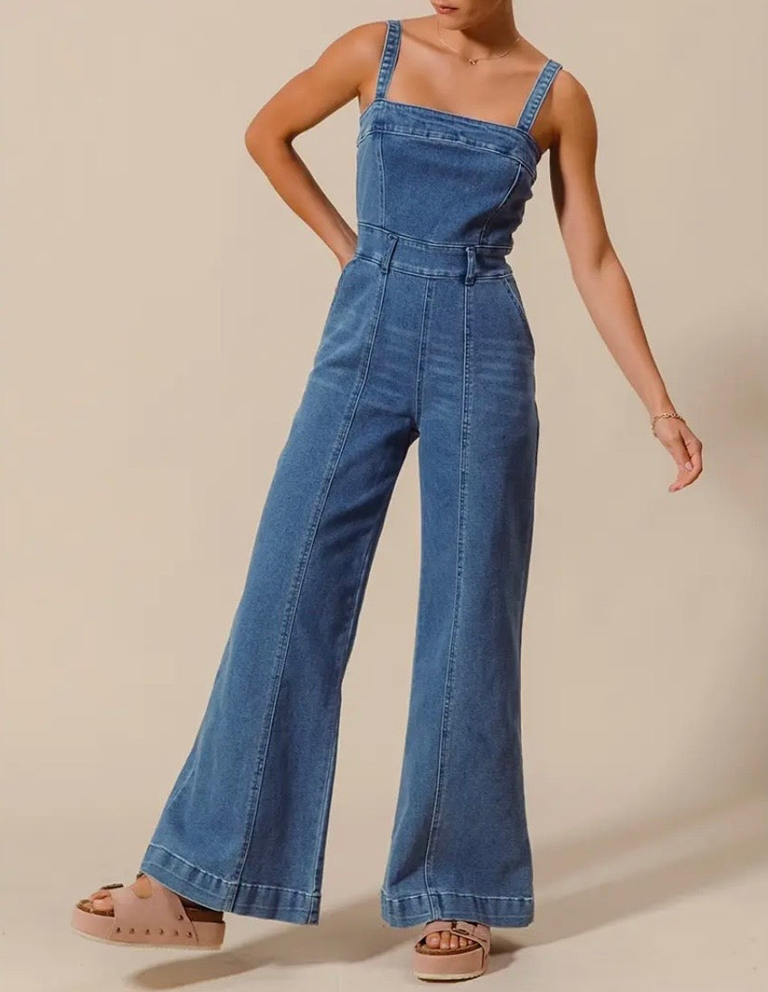 Washed Denim Jumpsuit Overalls