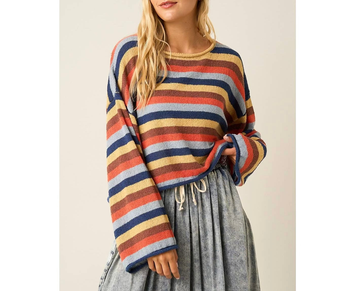 Multicolor Striped Sweater Knit Top