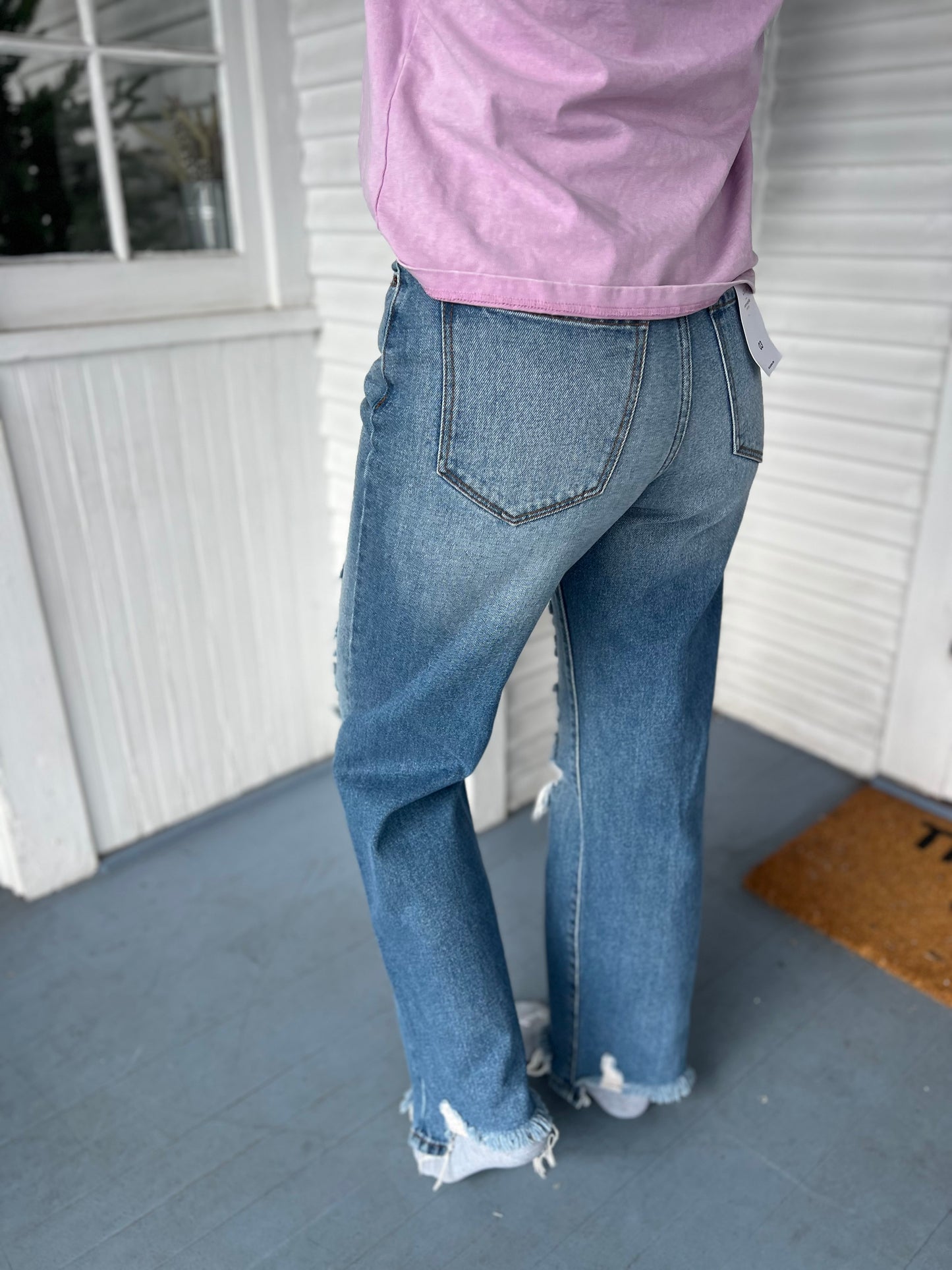 Super High Rise Distressed Dad Jean