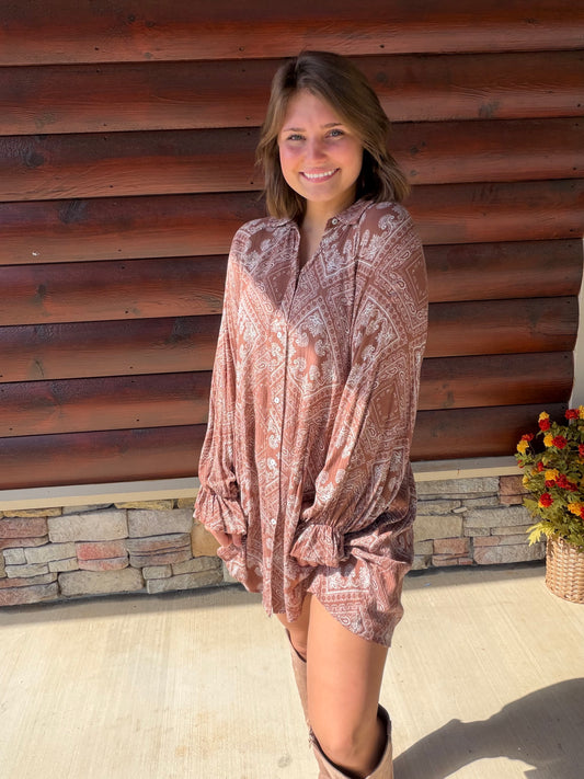 Paisley Print LS Dress