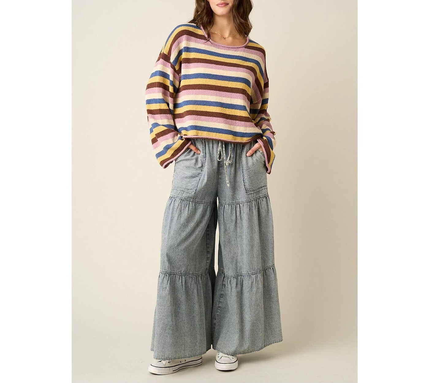 Multicolor Striped Sweater Knit Top