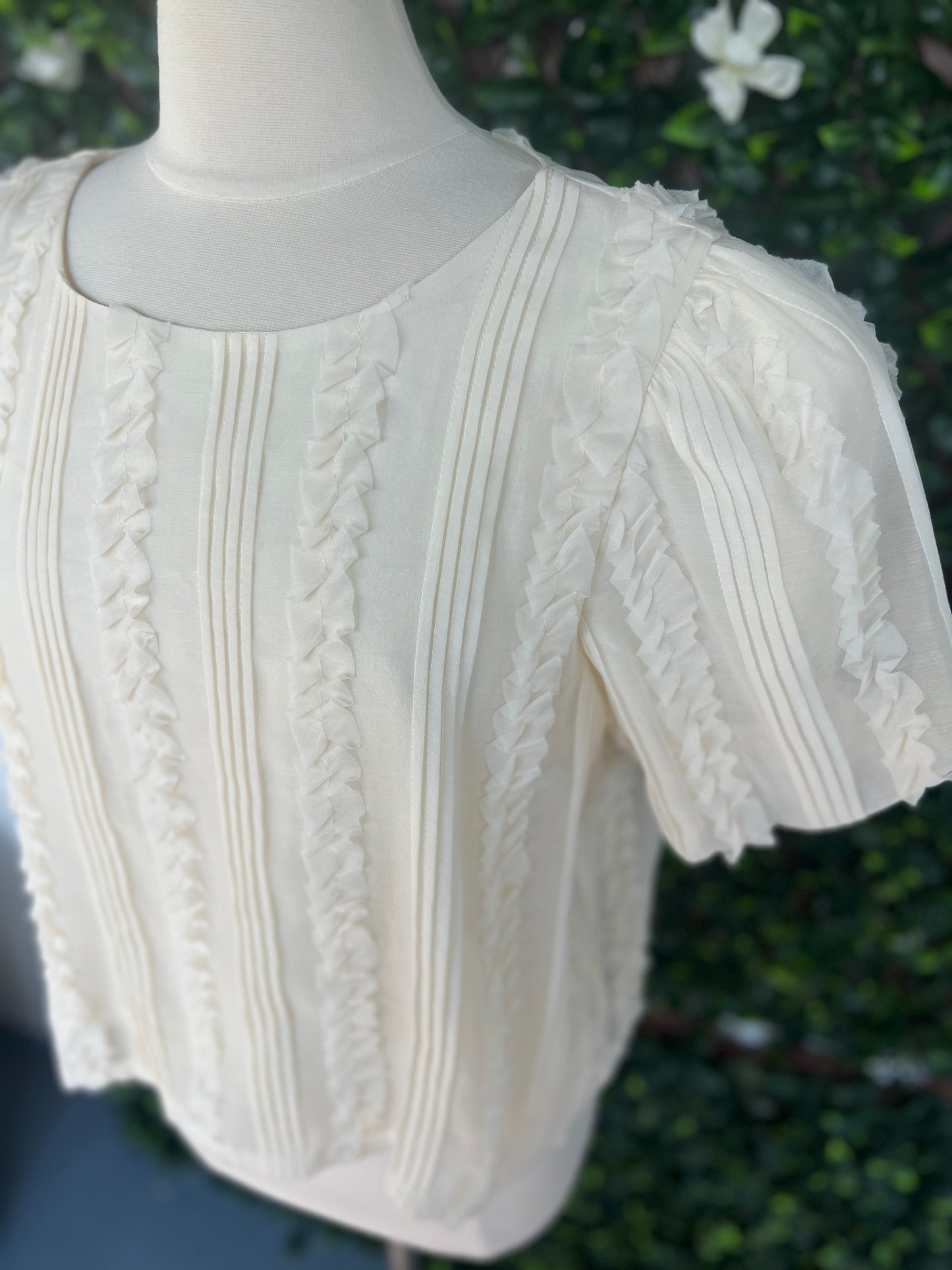 Cream Ruffle/Pleated Detail Blouse