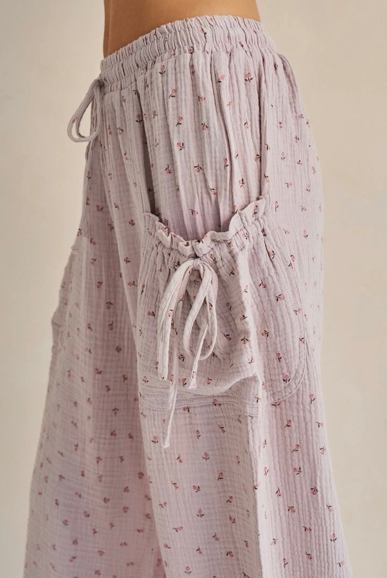 Floral Gauze Drawstring Pants