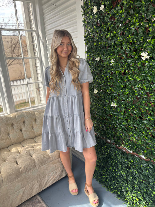 Tiered Washed Denim Dress