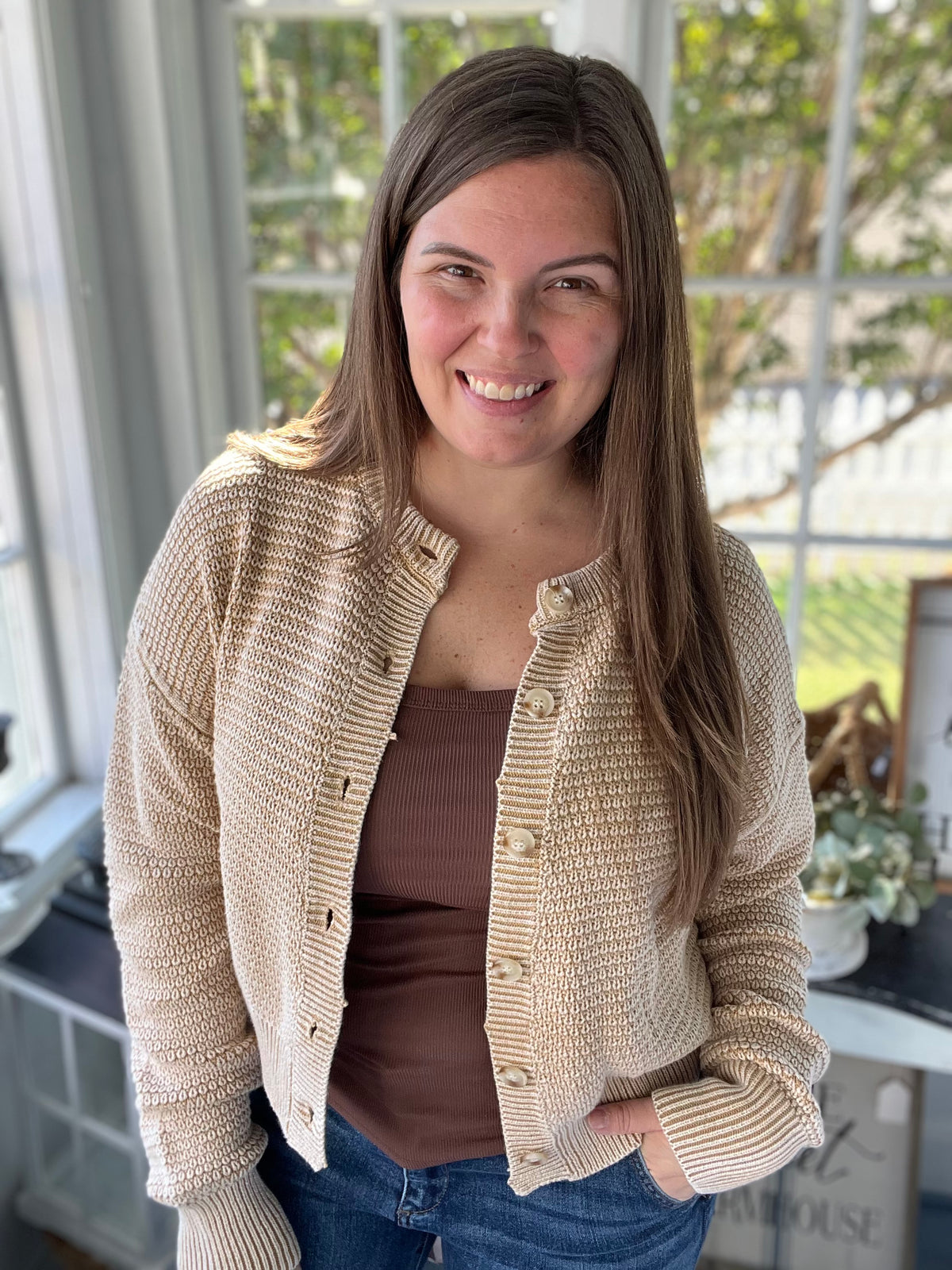 Mineral Washed Cotton Waffle Cardigan