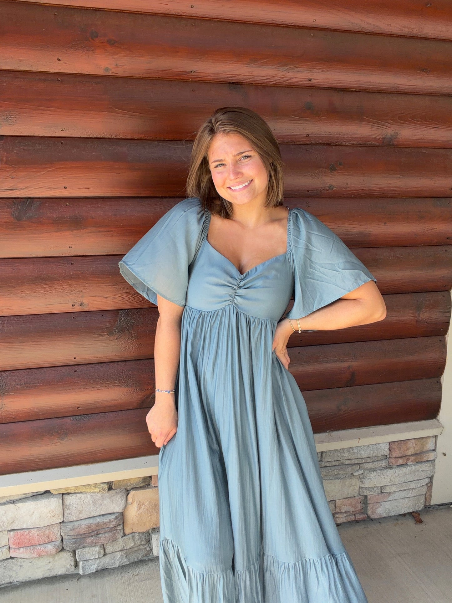 Whispering Willow Sweetheart Smocked Midi Dress