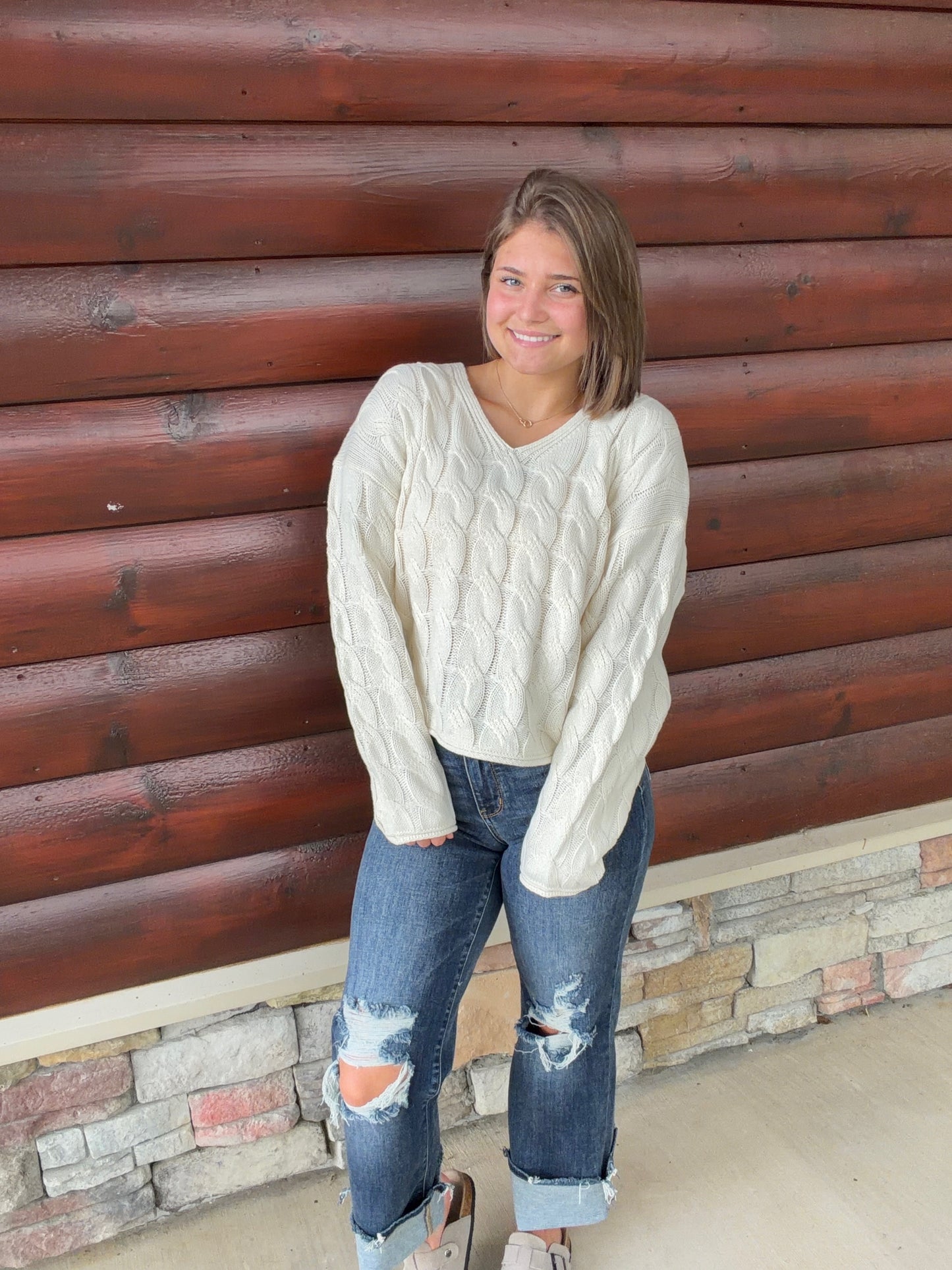 Cable Knit Vneck Sweater