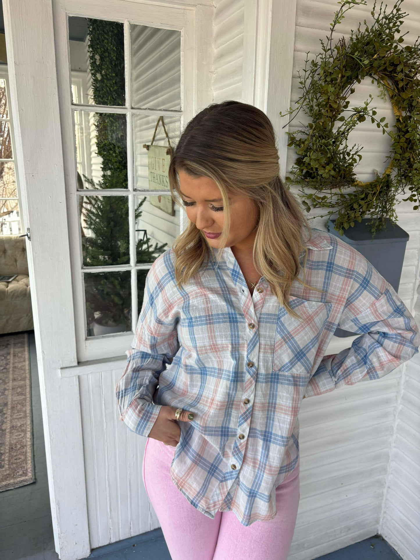 Pink/Blue Plaid Top