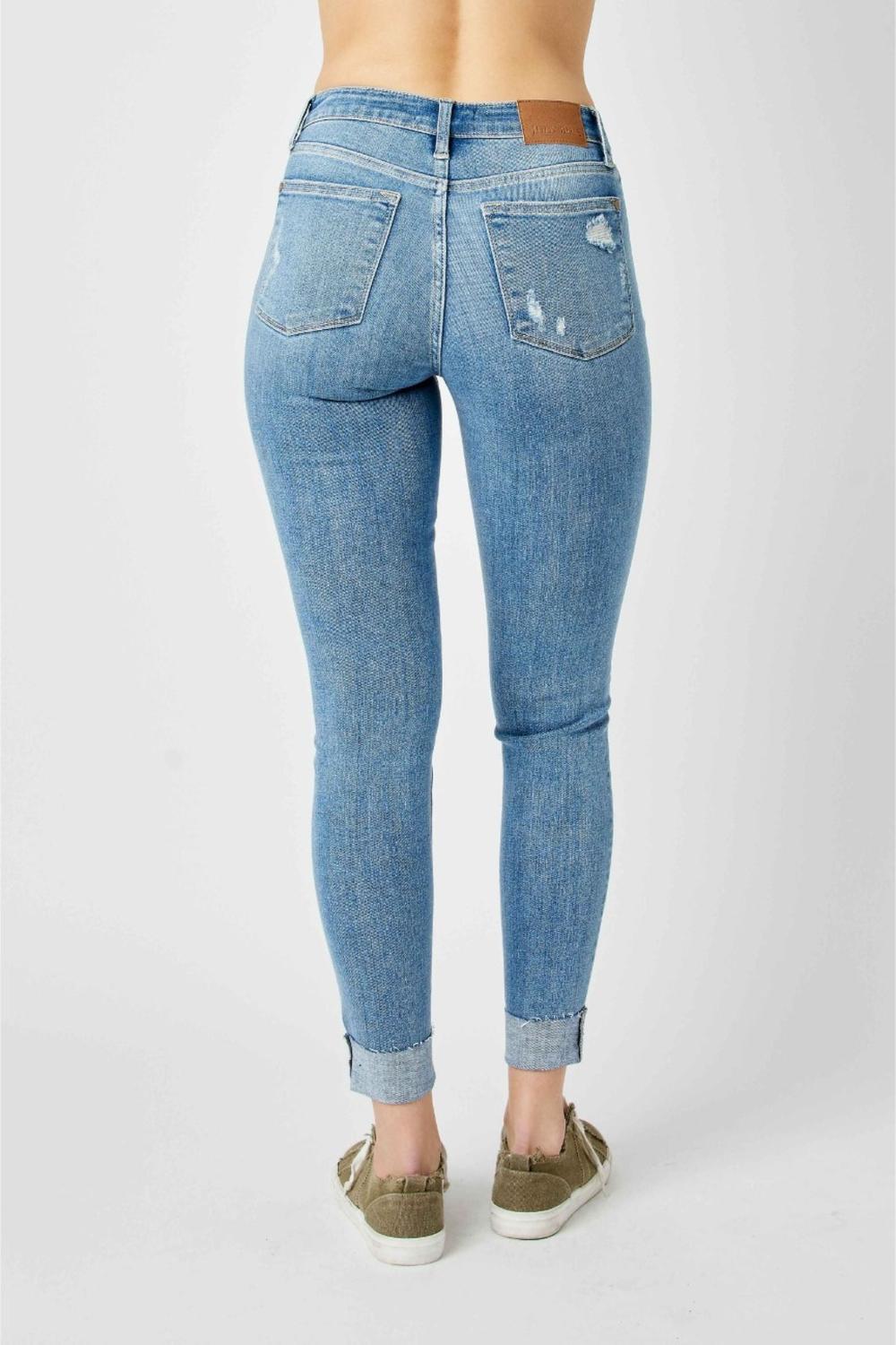 Mid Rise Raw Cuff Skinny Fit Jeans