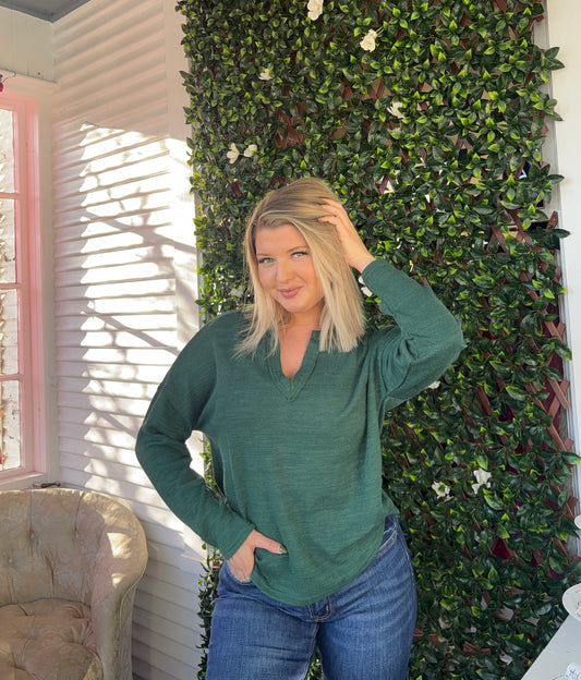 Green Vneck LS Top