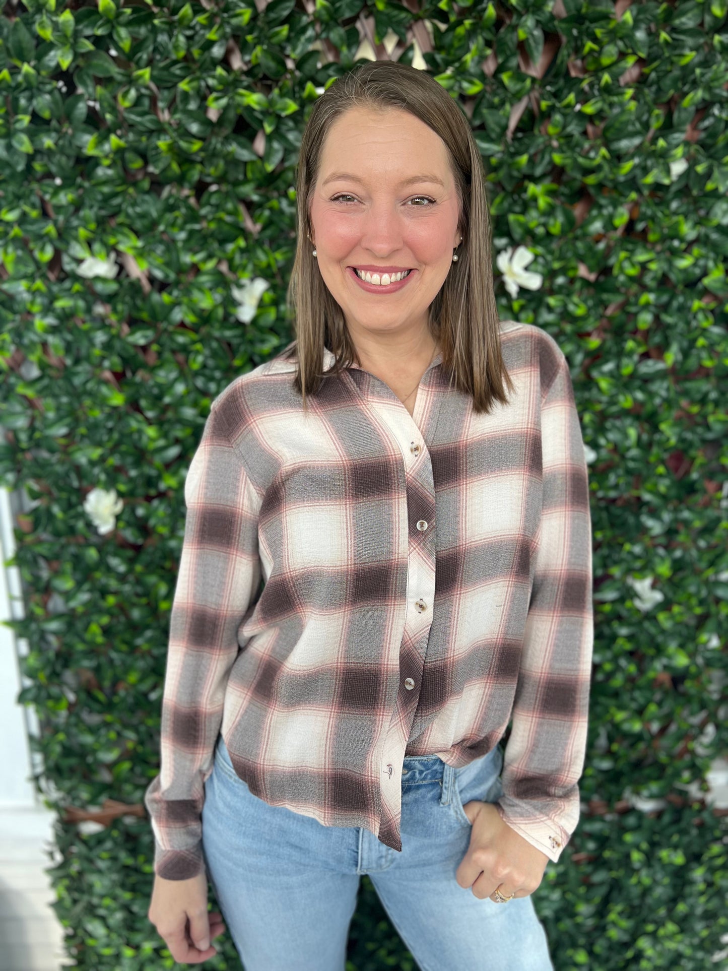 Mauve & Cream Button Up Shirt