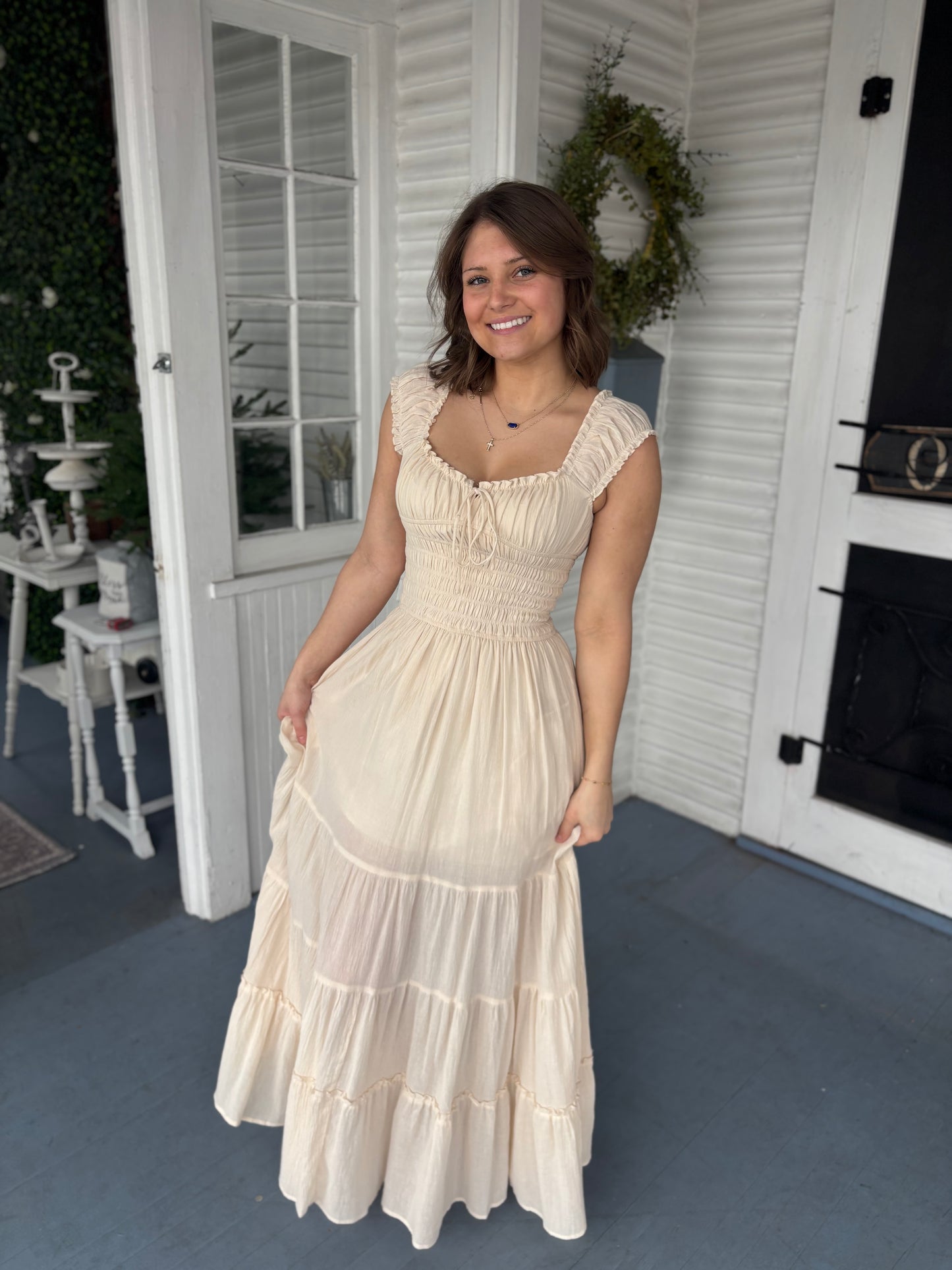 Cap Sleeve Textured Maxi