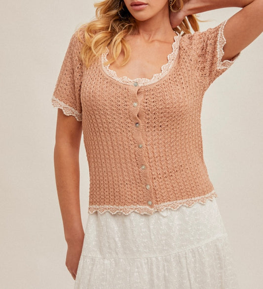 Crochet Knit SS Top