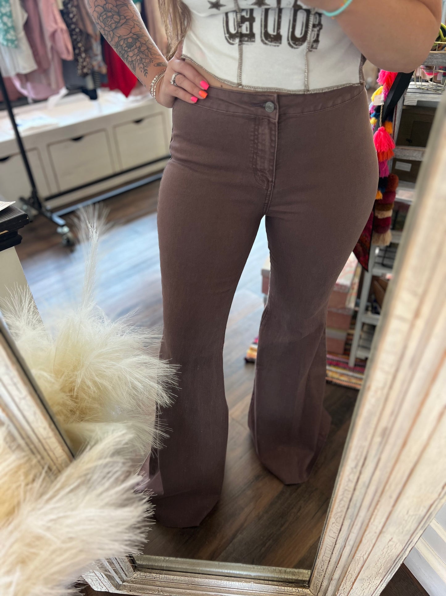 Brown Bell Bottom Jeans