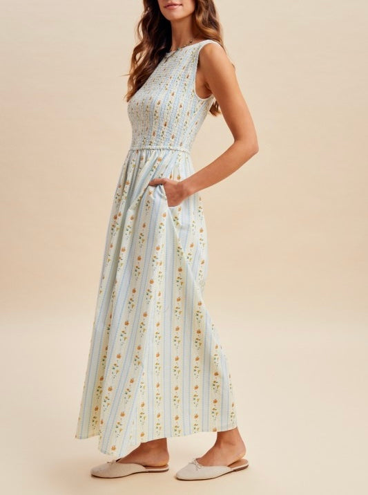 Vertical Floral Smocked Maxi