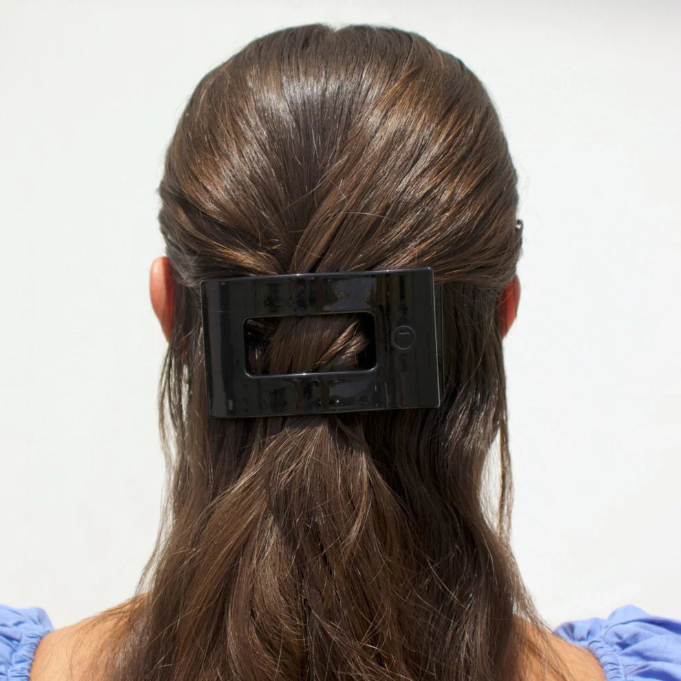 Jet Black Flat Rectangle Hair Clip