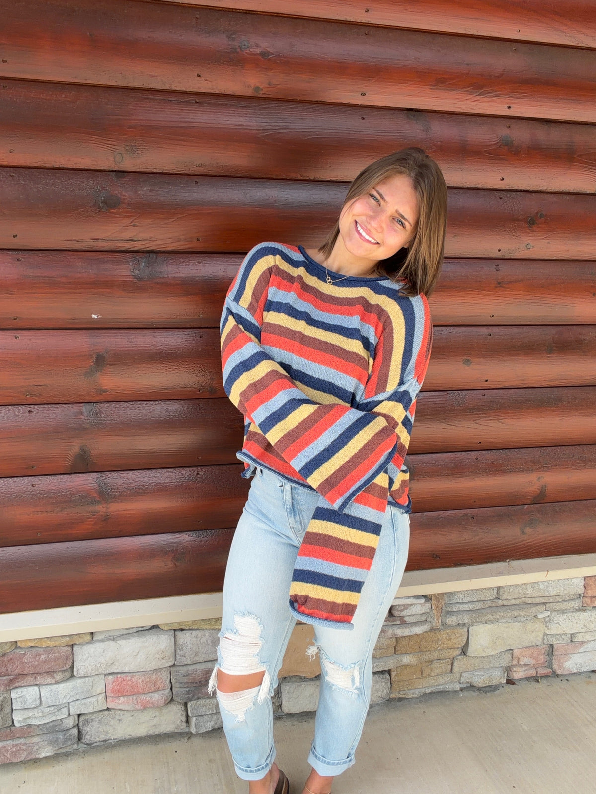 Multicolor Striped Sweater Knit Top