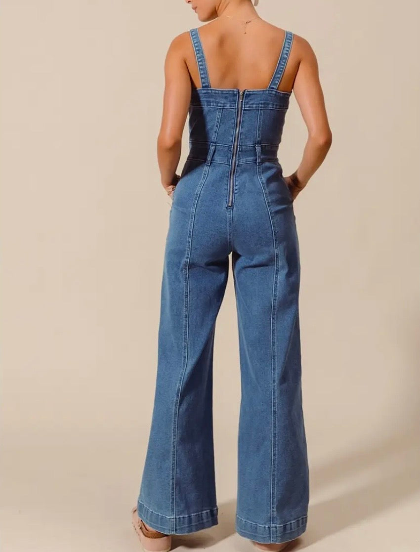 Washed Denim Jumpsuit Overalls