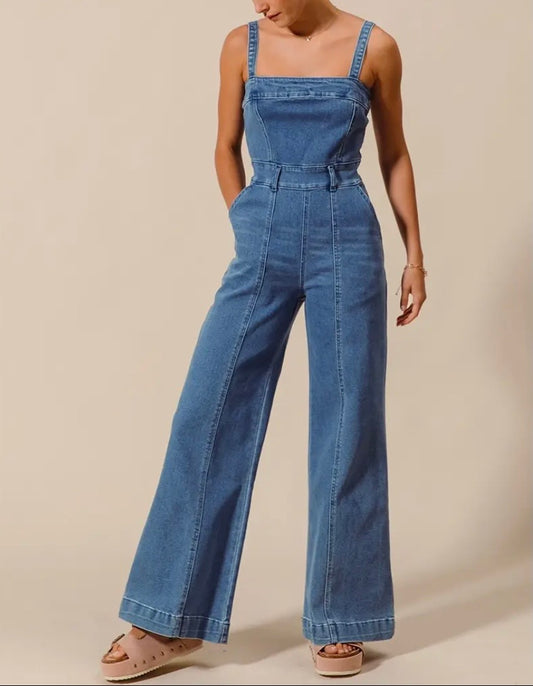 Washed Denim Jumpsuit Overalls