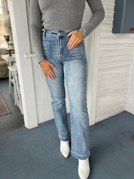 High Rise Ankle Bootcut With Patch Pocket