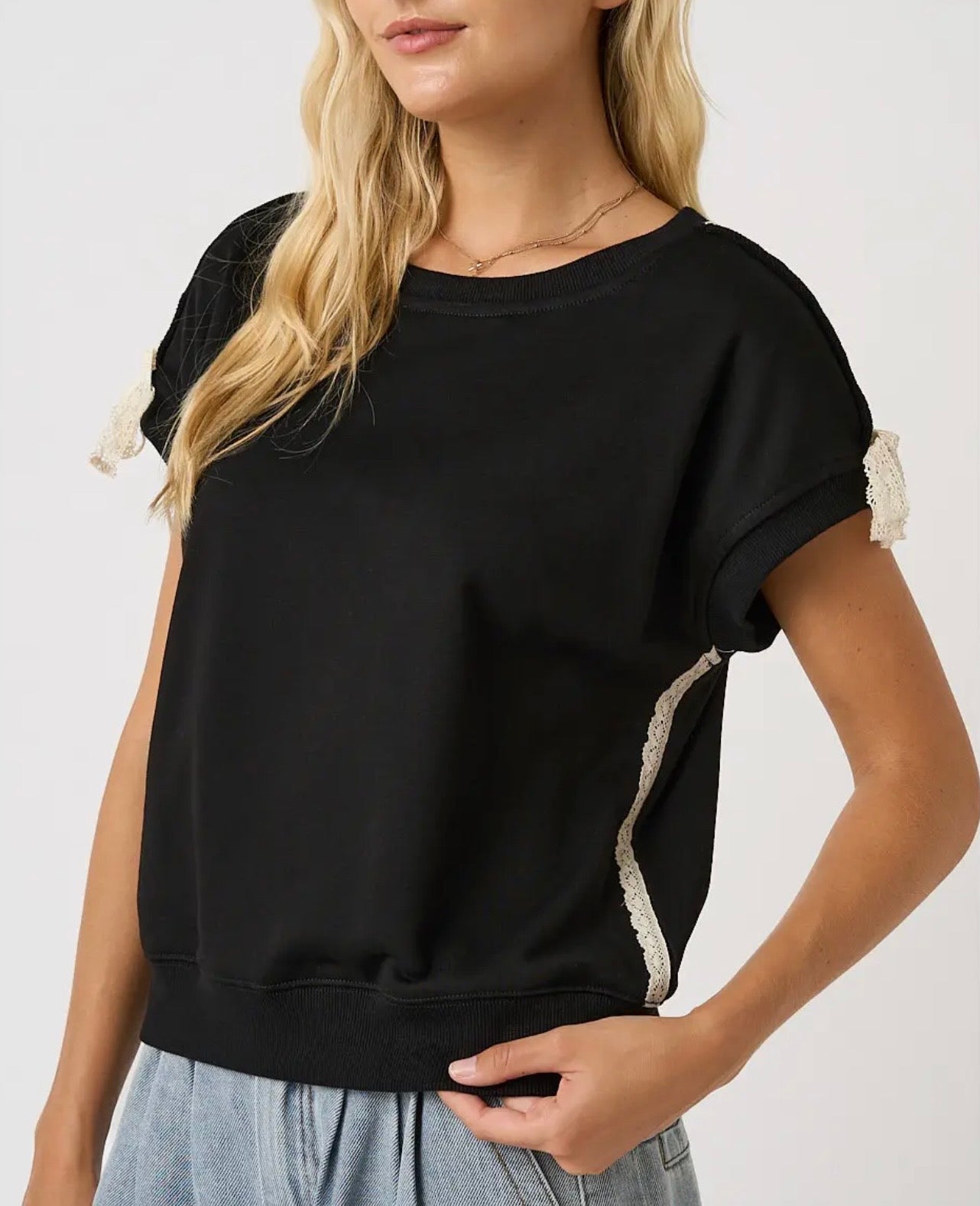 Black Ribbon Detail Top