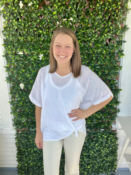 Textured SS Vneck Top