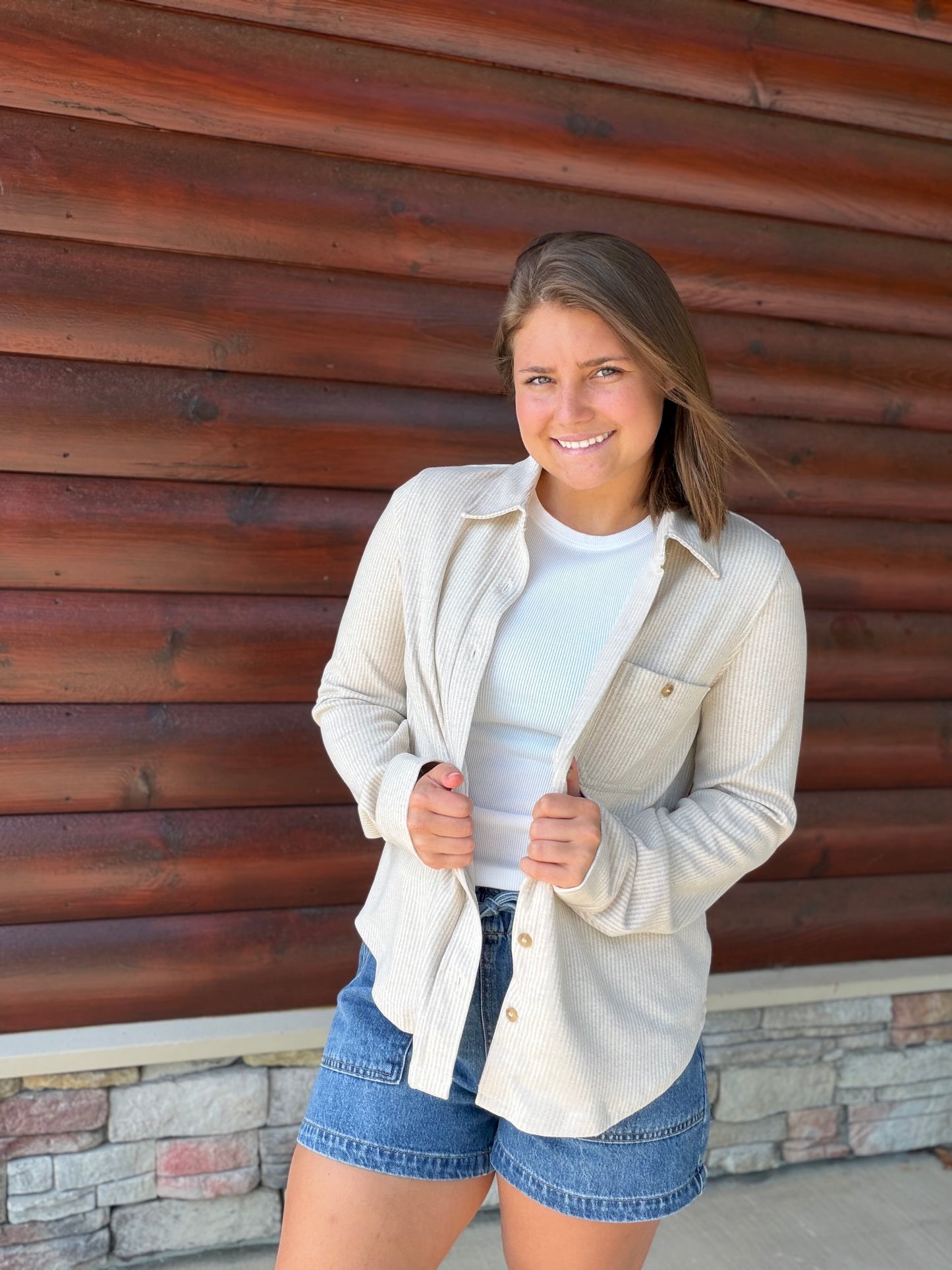 Striped Collared LS Button Down Top